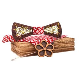 Gaira® Dřevěný motýlek s kapesníčkem a broží 709225, Barva červená