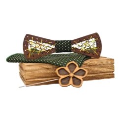 Gaira® Dřevěný motýlek s kapesníčkem a broží 709225, Barva zelená