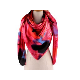 Velký saténový šátek s květy 130x135 cm, barva 17 pink