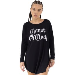 tričko dámské s dlouhým rukávem (pyžamo) KILLSTAR - Catnap - Black - KSRA011857