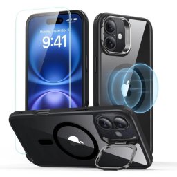 ESR Classic Hybrid KickStand HaloLock SET iPhone 16 Plus: Pouzdro a tvrzené sklo - Clear/Black