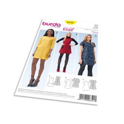 Střih Burda 6721 - Áčkové šaty, mini šaty, šaty s kapsami