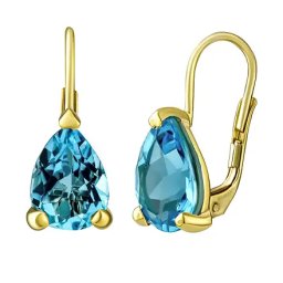 Zlaté náušnice Babette ze žlutého zlata s přírodním Swiss Blue Topaz