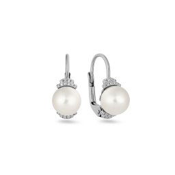 Náušnice z bílého zlata s perlami a diamanty 0.1 ct IZBR823AN