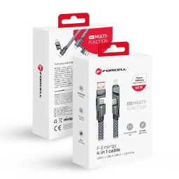 Kabel Forcell F-Energy C241 4v1 USB-C/USB-A na USB-C/Lightning QC PD 3A 60W 1m chrome