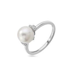 Prsten z bílého zlata s perlou a diamanty 0,060 ct IZBR823A