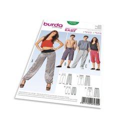 Střih Burda 7230 - Jednoduché dámské a pánské teplákové kalhoty, tepláky