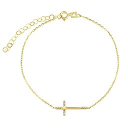 Silvego Zlatý náramek Simon zdobený křížkem ze žlutého zlata s Brilliance Zirconia - 1 mm - PRG0136BGY