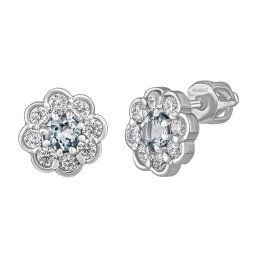 Silvego Stříbrné náušnice pecky Marguerite s přírodním akvamarínem a Brilliance Zirconia 8 mm - SILVEGOB380003SAQ