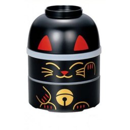 Hakoya Japonský jídlonosič Bento Maneki Neko černý, 850 ml