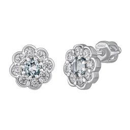 Stříbrné náušnice pecky Marguerite s přírodním akvamarínem a Brilliance Zirconia 8 mm