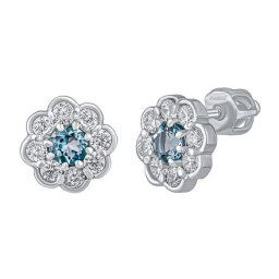 Stříbrné náušnice pecky Marguerite s přírodním modrým topazem a Brilliance Zirconia 8 mm