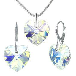 SILVEGO stříbrná souprava Srdce Crystal AB se Swarovski® Crystals