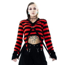 tričko dámské s dlouhým rukávem HEARTLESS - GISELA - BLACK/RED - POI1485
