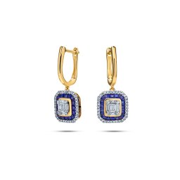 Náušnice s baguette diamanty a safíry Scarlett KU3065ZN