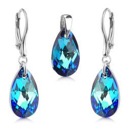 Stříbrný set Kapka 16mm se Swarovski® Crystals Bermuda Blue LSW172S