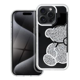 Pouzdro CASE Teddy Bear iPhone 15 Pro Max - Stříbrná