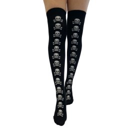 nadkolenky PAMELA MANN - Over - Skull and Crossbones - Black/White - PM1084