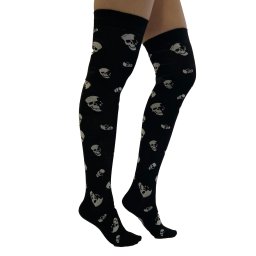 nadkolenky PAMELA MANN - All Over Skulls Over - Black/White - PM1108