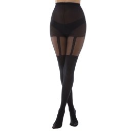 punčocháče PAMELA MANN - Plain Stripe Suspender - Black - PM1113