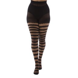 punčocháče PAMELA MANN - Fishnet Opaque Stripe - Black - PM1092