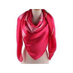 Velký saténový šátek s květy 130x135 cm, barva 27 pink