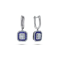 Náušnice s baguette diamanty a safíry Scarlett, bílé zlato KU3065AZN