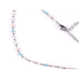 Náhrdelník z nerezové oceli se skleněnými korálky, barva 4 růžová nejsv. modrá světlá