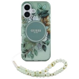 Pouzdro GUESS Flowers Pearl Strap MagSafe iPhone 16 Plus - green