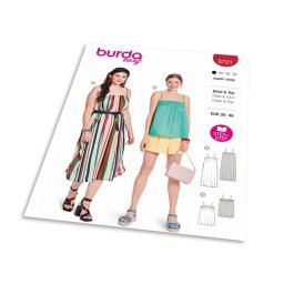 Střih Burda 5721 - Volné šaty na ramínka, top na ramínka, plážové šaty