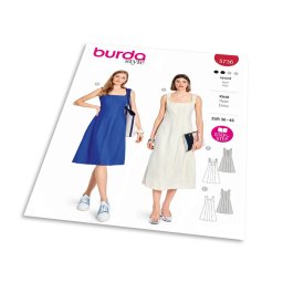 Střih Burda 5736 - Šaty na ramínka, šaty s rozšířenou sukní, lněné šaty