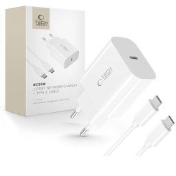Tech-Protect NC20W 1-Portová Síťová nabíječka PD 20W + USB-C kabel – Bílá