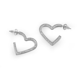 Náušnice z nerezové oceli s broušenými kamínky srdce, barva 1 stříbrná