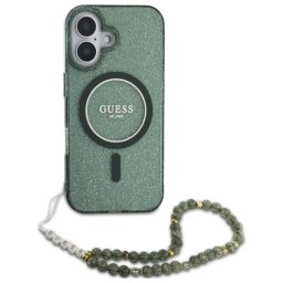 Pouzdro GUESS HardCase IML Glitter MagSafe Pearl Strap iPhone 16 - zelená