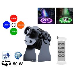 Gobo projektor 50W projekce na stěny do 20M + zásobník na 4xLogo + dálkový ovladač