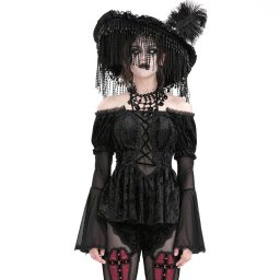 tričko dámské s dlouhým rukávem (halenka) DEVIL FASHION - Black Gothic Vintage Sexy - ETT038