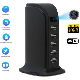 USB napájecí adaptér 5-port s Wi-Fi FULL HD spy kamerou + 16GB paměť