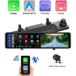 Autokamera ve zpětném zrcátku WiFi + Bluetooth + 11" displej + couvací kamera + podpora (Android auto / Carplay iOS)