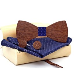 Gaira® Dřevěný motýlek s kapesníčkem a manžetovými knoflíčky 709074