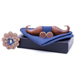 Gaira® Dřevěný motýlek s kapesníčkem a manžetovými knoflíčky a broží 709216