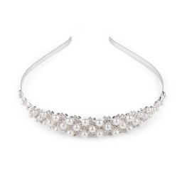 Štrasová čelenka do vlasů s perlami, barva crystal