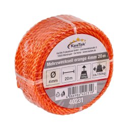 KesTek Víceúčelové lano 20 m / 4 mm, oranžové 40231KT