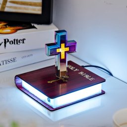 Levitující kříž magnetický vznášející se s LED osvětlením barevným RGB - noční lampa 10 efektů