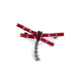 Brož s broušenými kameny vážka, barva 2 červená tmavá