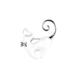 Brož kočka, barva 2 bílá stříbrná