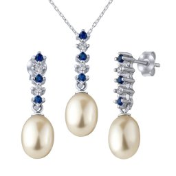 Silvego Stříbrný set šperků Sissy s přírodní perlou a Brilliance Zirconia - LPS2163SPWB