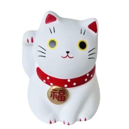 Japonská kočka štěstí Maneki Neko, bílá, 5,5 cm