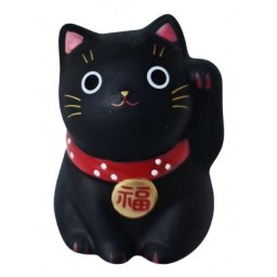 Japonská kočka štěstí Maneki Neko černá, 5,5cm