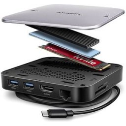 AXAGON HMC-UFO, USB-C 10Gbps Hub, 2x USB-A, USB-C, HDMI 4k/60Hz, RJ-45, SD/mSD, M.2 slot, audio, PD