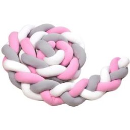 T-TOMI Pletený mantinel 220 cm White + Grey + Pink